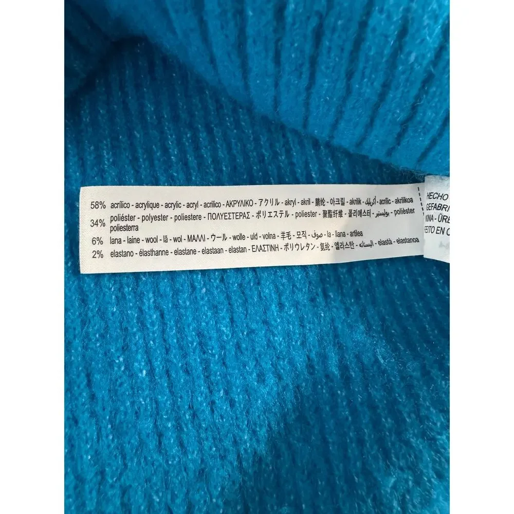 Zara Blue Soft Ribbed Knit Wool Blend Turtleneck Oversized Sweater Size S - Picture 7 of 7